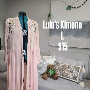Lulu's Pale Pink Embroidered Long Kimono